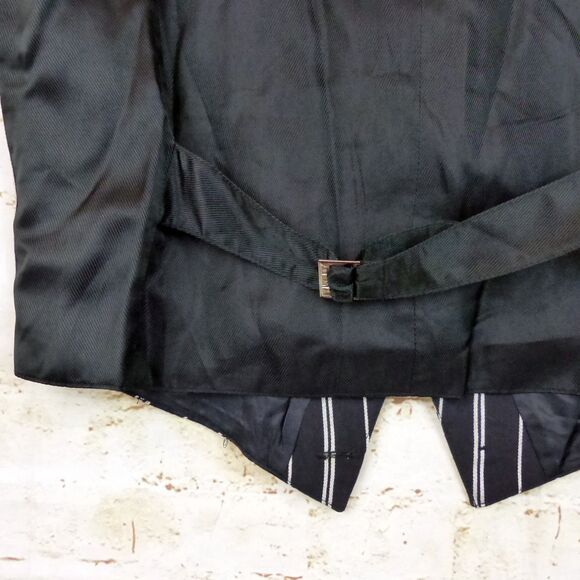 Pentagramma Vest Men 50 40 US Black White Pinstripe Button Front Waistcoat Italy - Picture 9 of 14